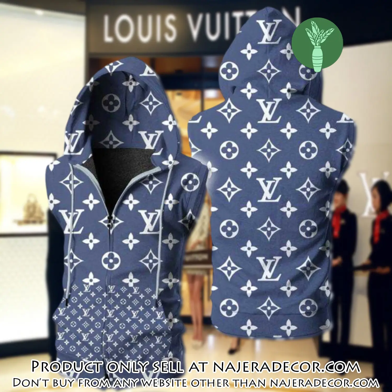 Louis vuitton blue unisex sleeveless zip up hoodie luxury for men women szh010 njr3143450